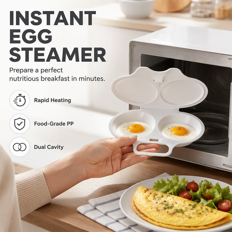 ⏰ Microwave Egg Poacher – Dual-Cavity Steamer, Rapid Heating, Non-Stick PP – Ideal for Home, Office & Travel! 🔥2