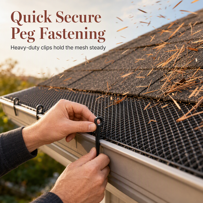 Thickened Plastic Gutter Guard Mesh Roll 15cm x 6m Leaf Filter Net with 10 Fixing Pegs for Roof Eaves Protection