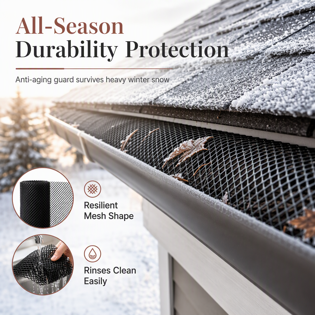Thickened Plastic Gutter Guard Mesh Roll 15cm x 6m Leaf Filter Net with 10 Fixing Pegs for Roof Eaves Protection