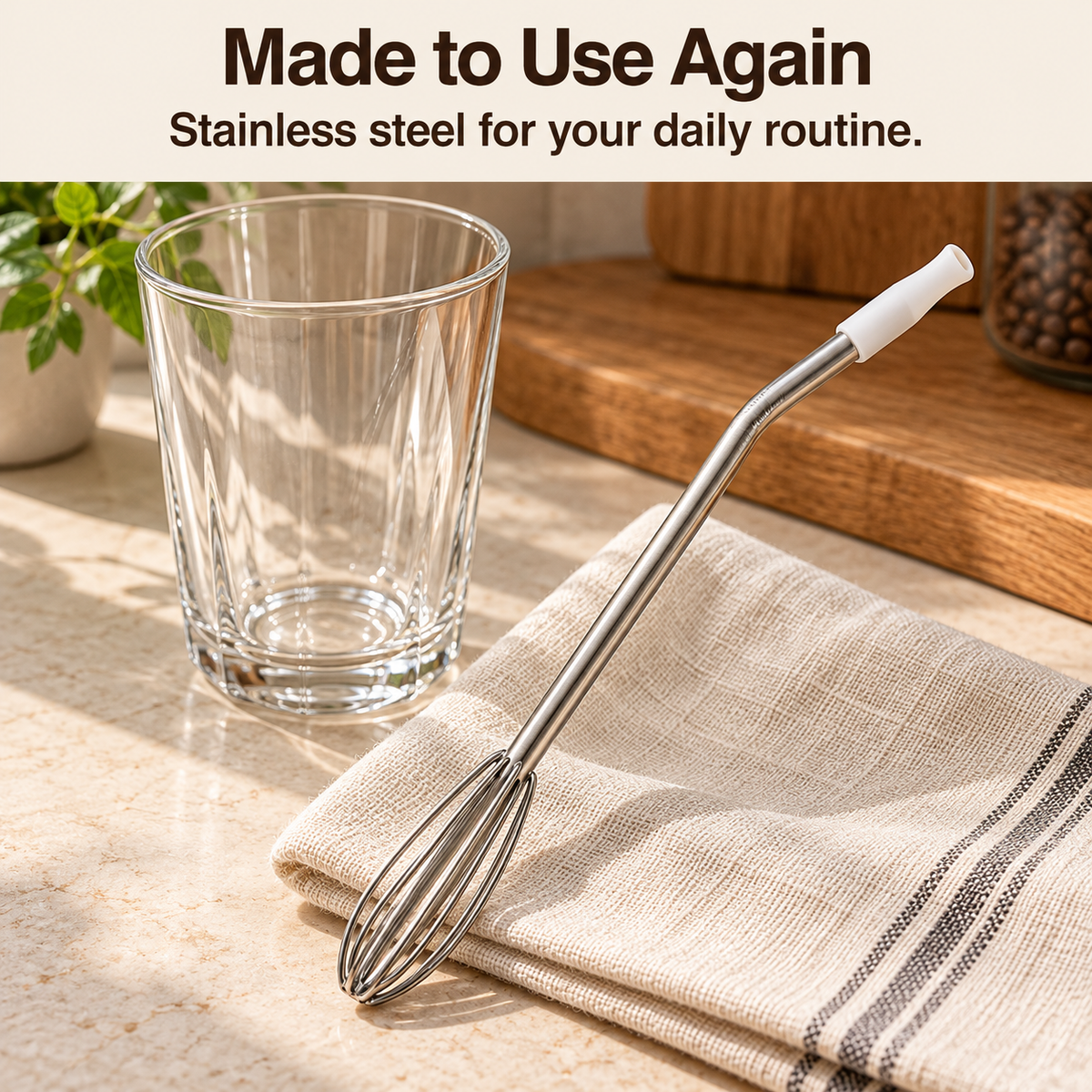 Whisk-on-a-Straw Combo Utensil - Kitchen & Bar Mix & Sip Drinking Gadget for Coffee