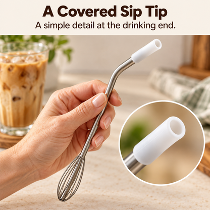 Whisk-on-a-Straw Combo Utensil - Kitchen & Bar Mix & Sip Drinking Gadget for Coffee